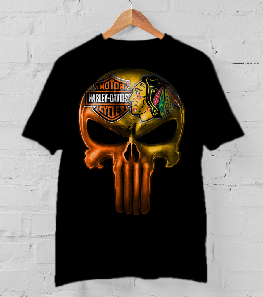 Harley Davidson Punisher Skull Chicago Blackhawks T-Shirt