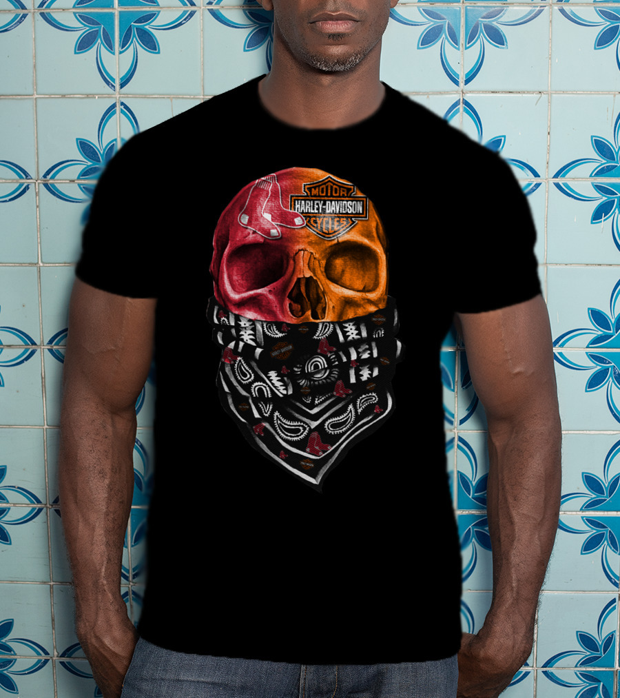 Harley Davidson Red Sox Skull Bandana T-Shirt