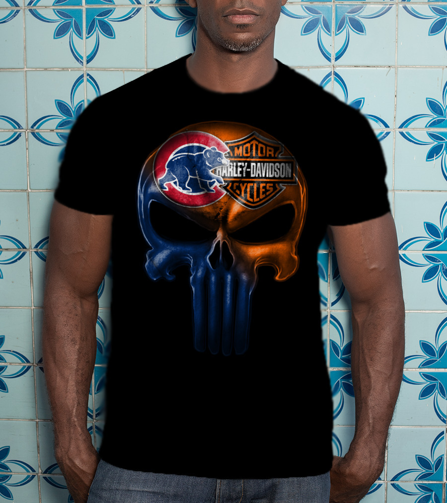 Chicago Cubs Harley Davidson Punisher Skull T-Shirt