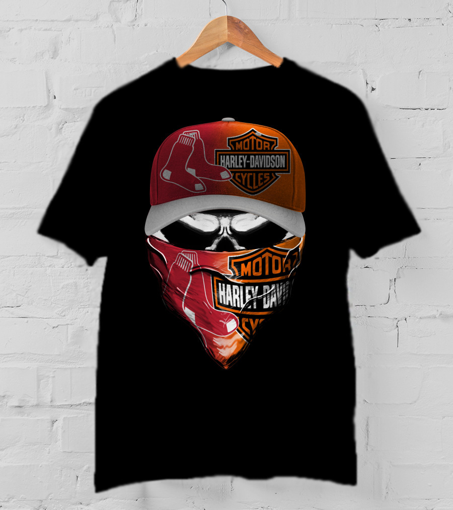 Harley Davidson Motorcycles Boston Red Sox Hat And Bandana T-Shirt