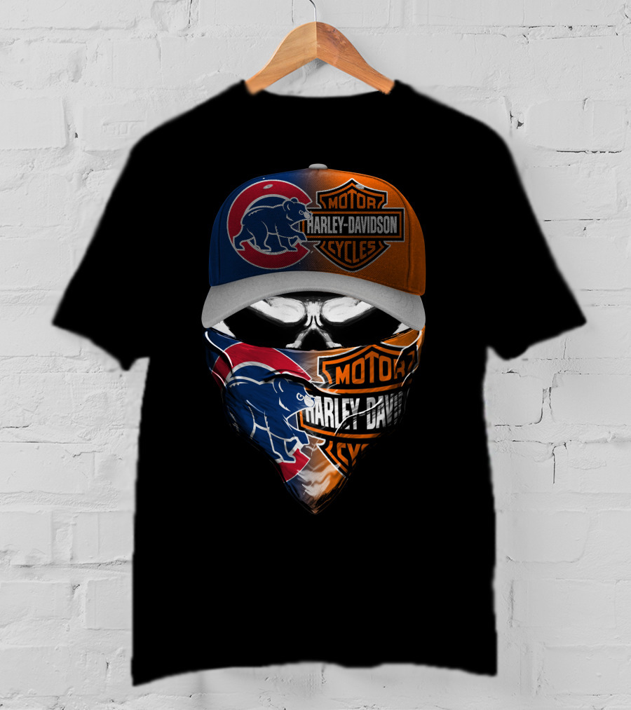 Chicago Cubs Harley Davidson Motorcycles Skull T-Shirt