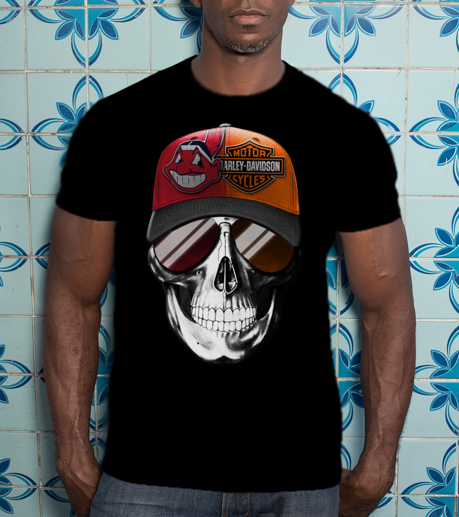 Cleveland Indians Harley Davidson Skull 11Ahl T-Shirt