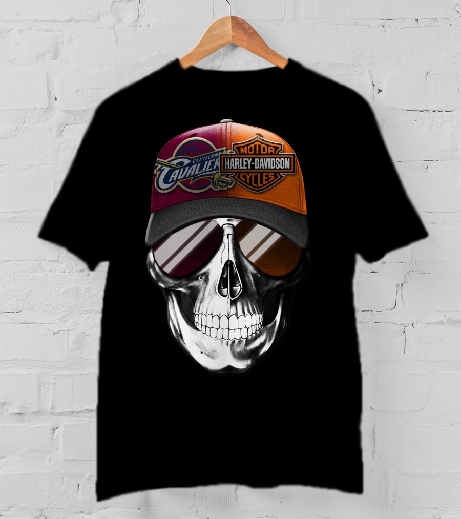 Cleveland Cavaliers Harley Davidson Skull Cap Fusion T-Shirt
