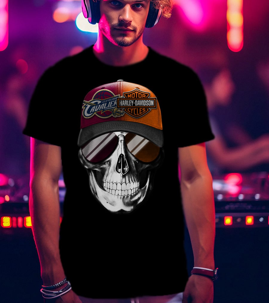 Cleveland Cavaliers Harley Davidson Skull Cap Fusion T-Shirt