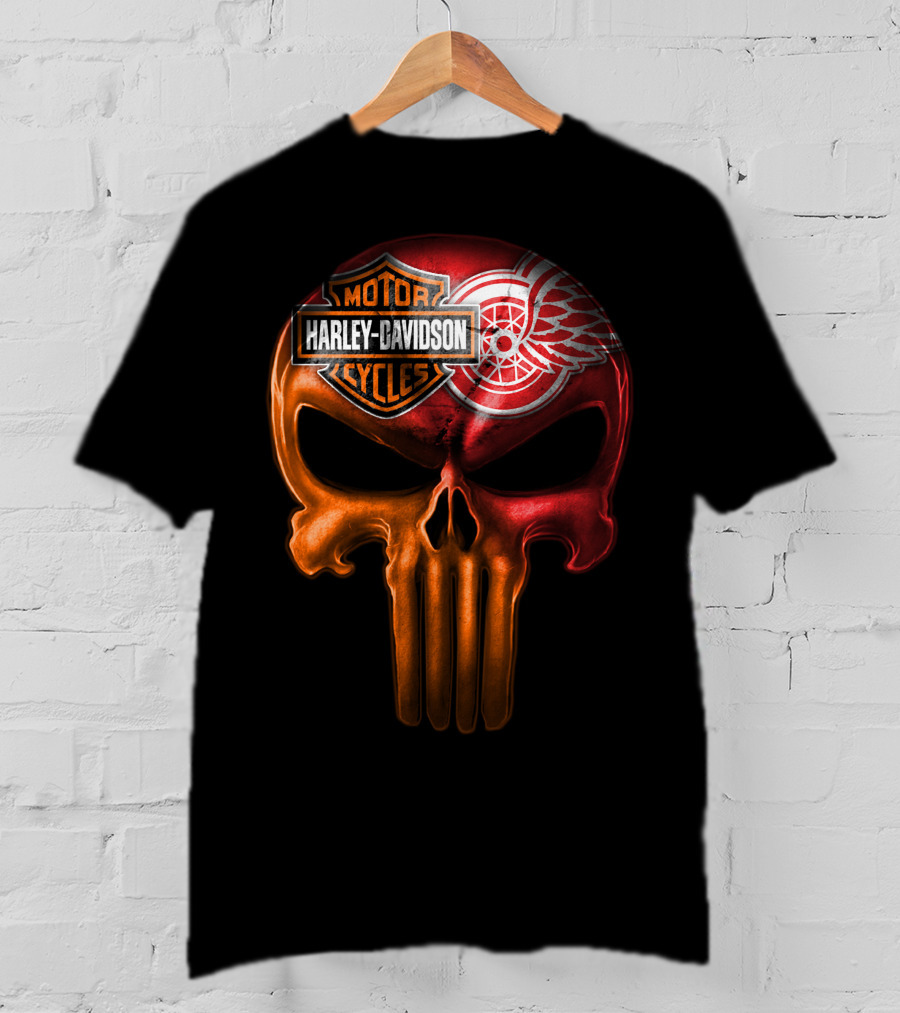 Harley Davidson Motorcycles Detroit Red Wings Punisher Skull T-Shirt