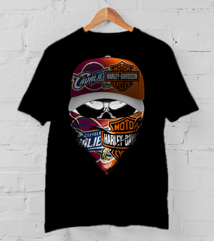 Cleveland Cavaliers Harley Davidson Cyclist Skull Face Mask And Cap T-Shirt