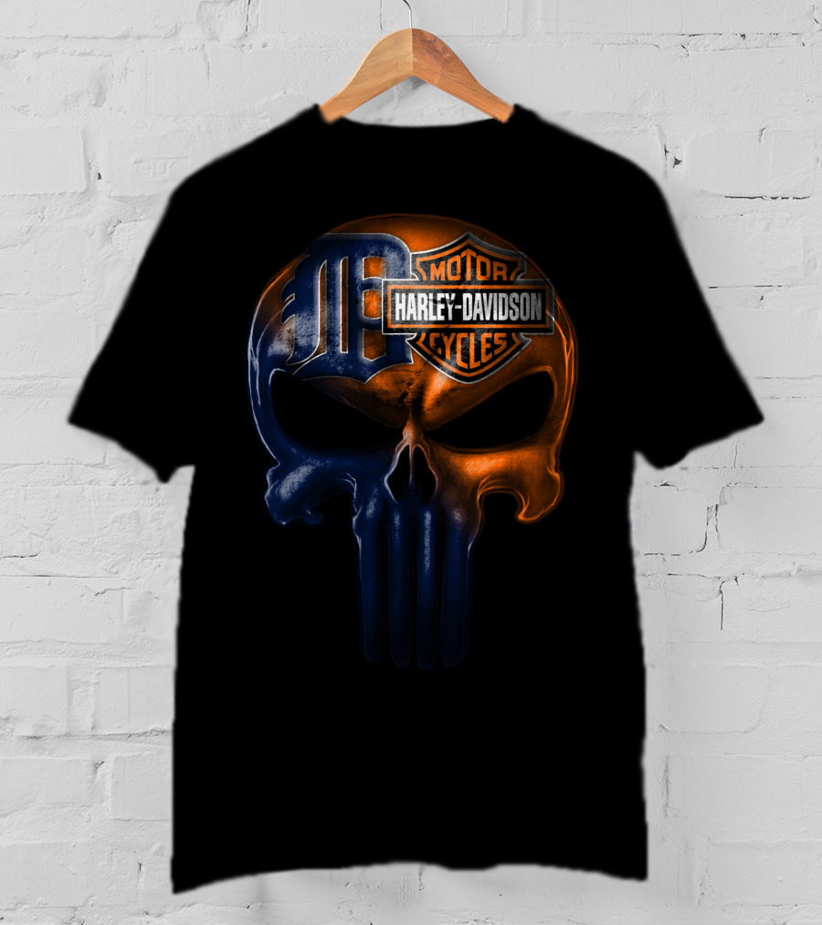 Harley Davidson Motorcycles Skull With Detroit Tigers T-Shirt