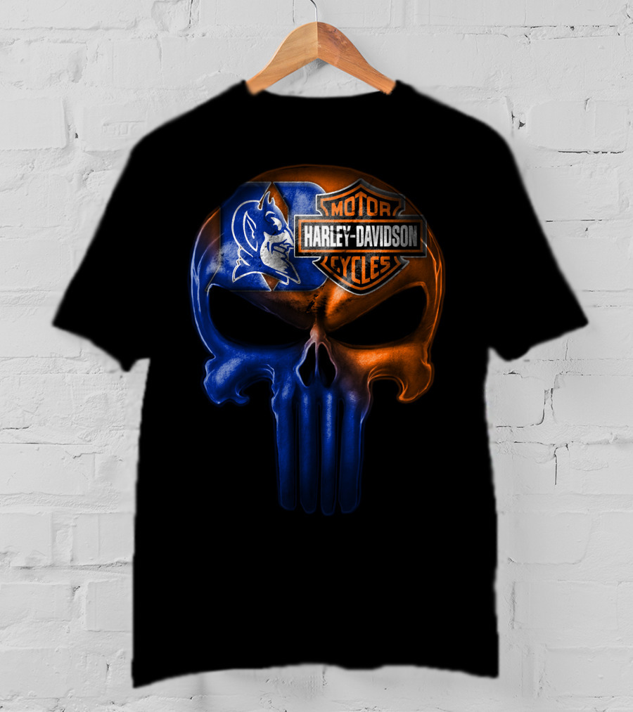 Duke Blue Devils Harley Davidson Punisher Skull T-Shirt