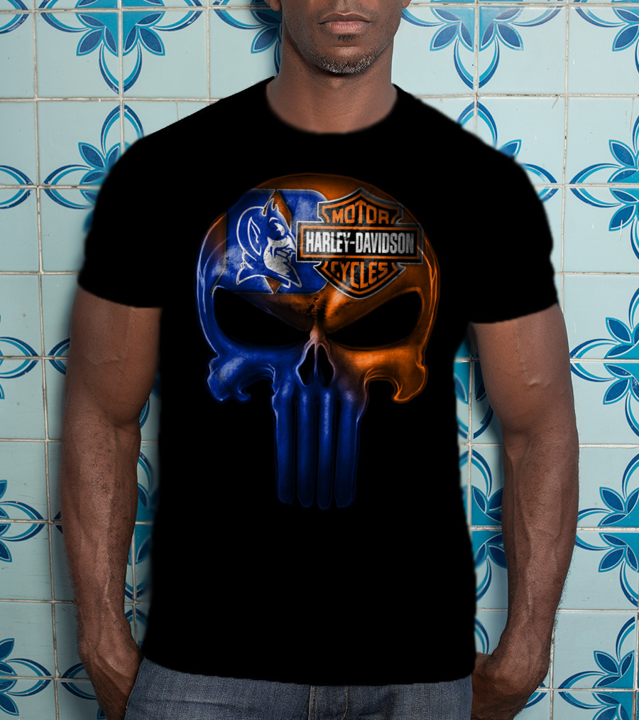 Duke Blue Devils Harley Davidson Punisher Skull T-Shirt