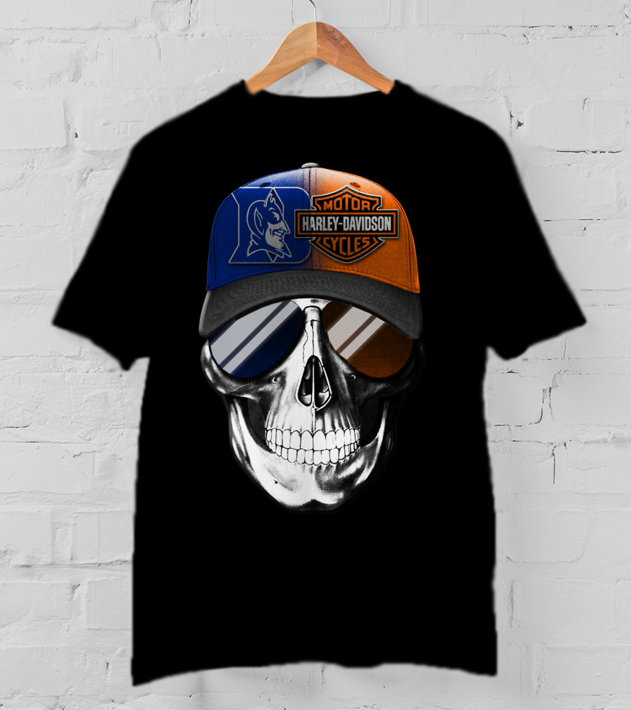 Harley Davidson Motor Cycles Blue Devil Skull Cap T-Shirt