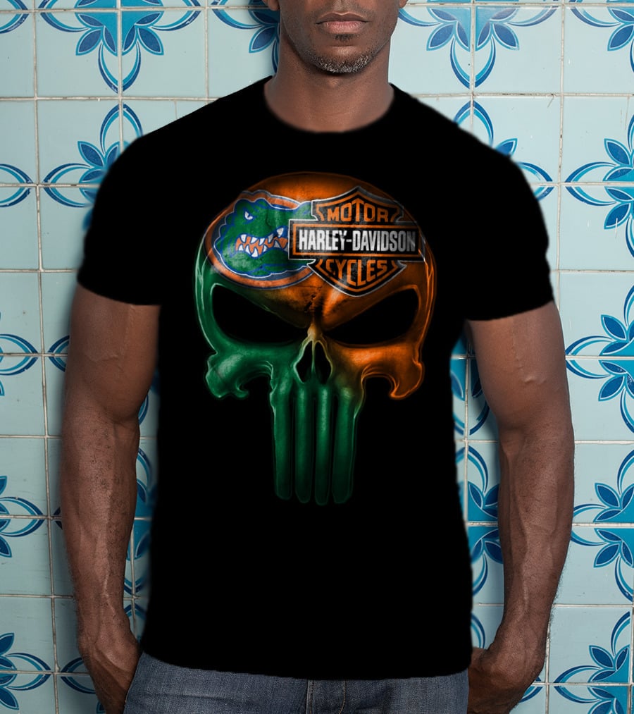 Florida Gators Harley Davidson Punisher Skull T-Shirt