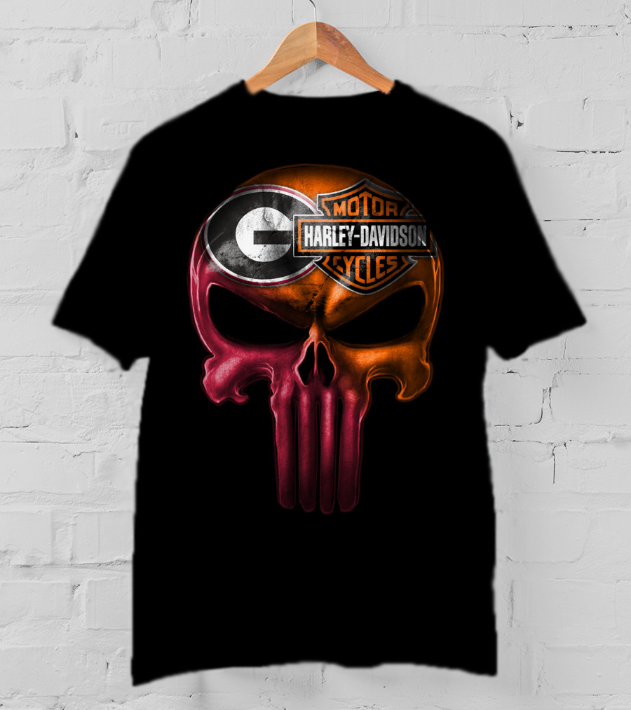 Georgia Bulldogs Harley Davidson Skull T-Shirt