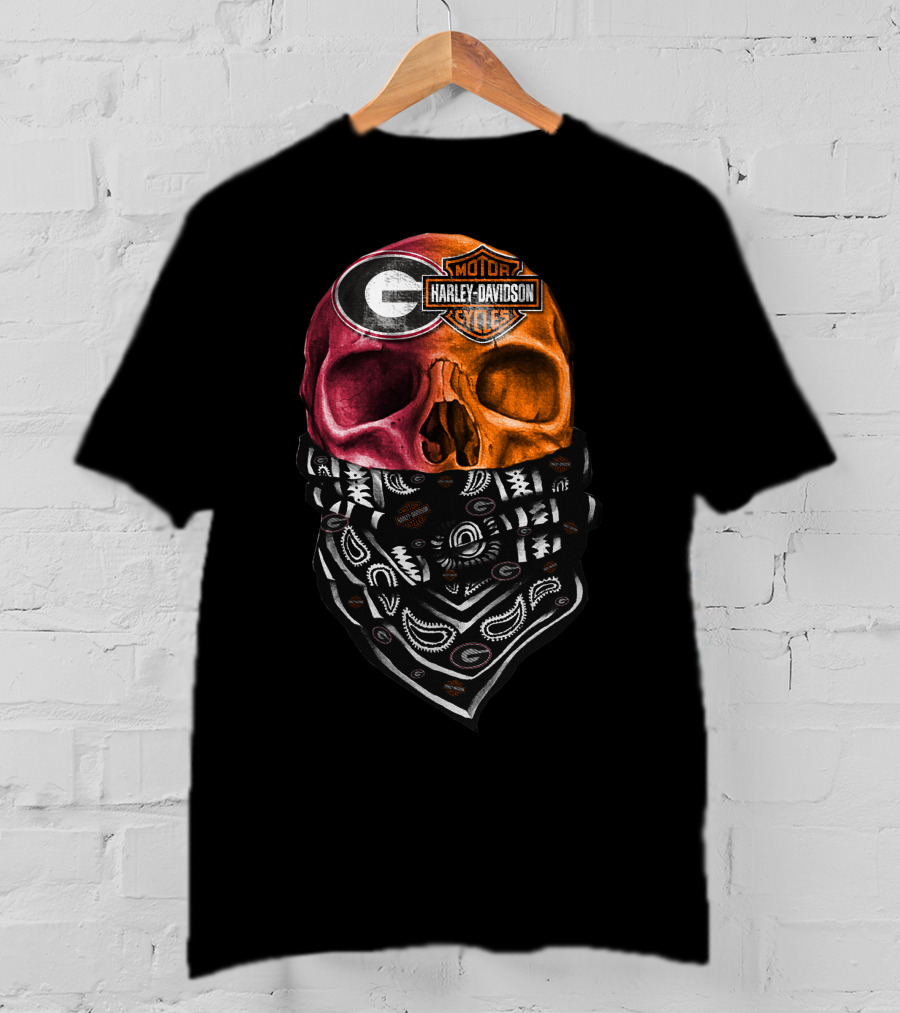 Harley Davidson Georgia Bulldogs Skull With Bandana T-Shirt
