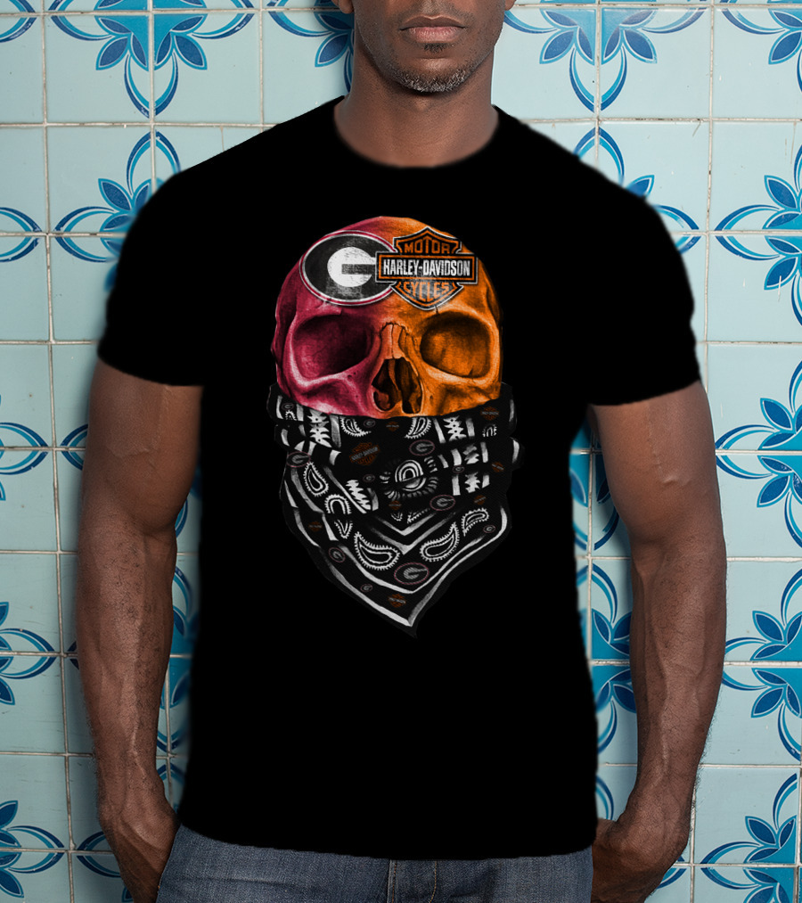 Harley Davidson Georgia Bulldogs Skull With Bandana T-Shirt