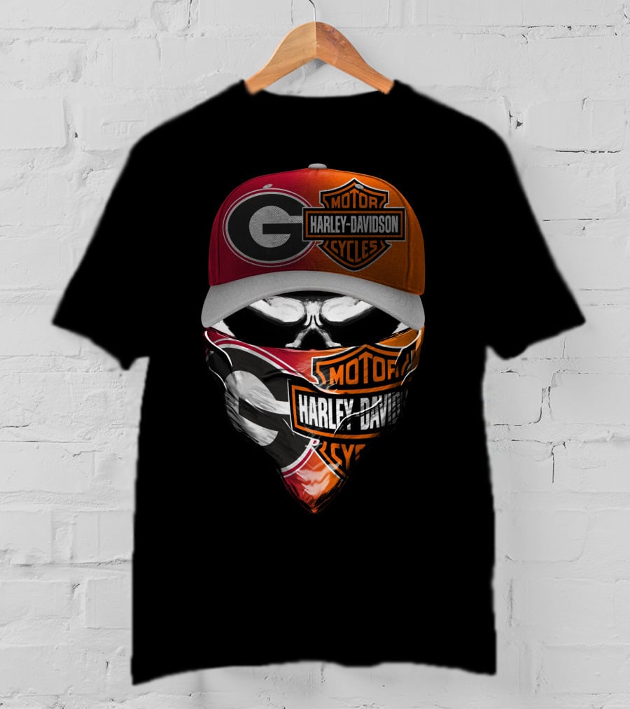 Georgia Bulldogs Harley Davidson Motorcycles Skull Mask T-Shirt