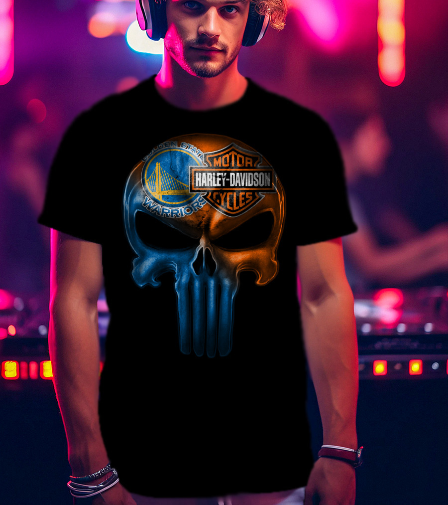 Golden State Warriors Harley Davidson Punisher Skull T-Shirt