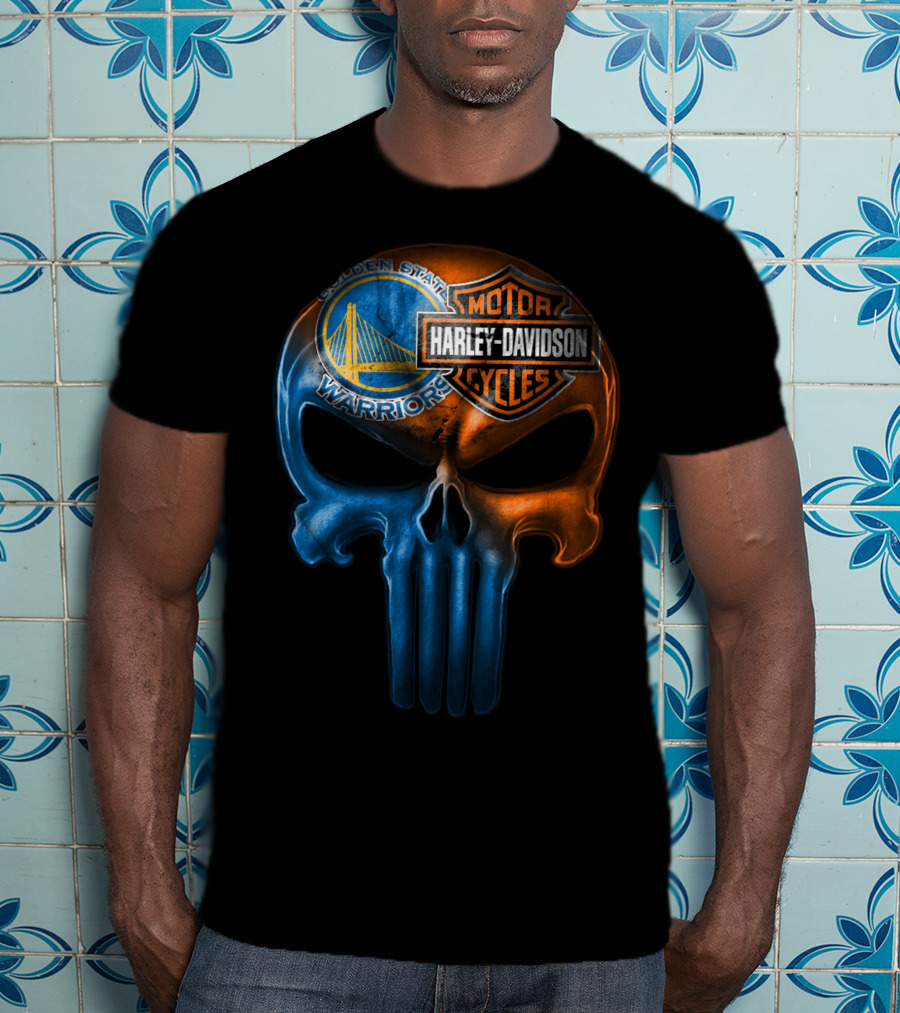 Golden State Warriors Harley Davidson Punisher Skull T-Shirt