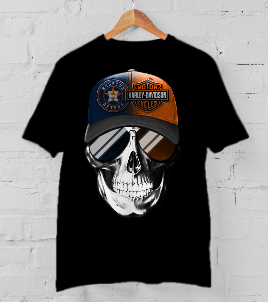 Harley Davidson Motorcycles Houston Astros Skull Cap T-Shirt