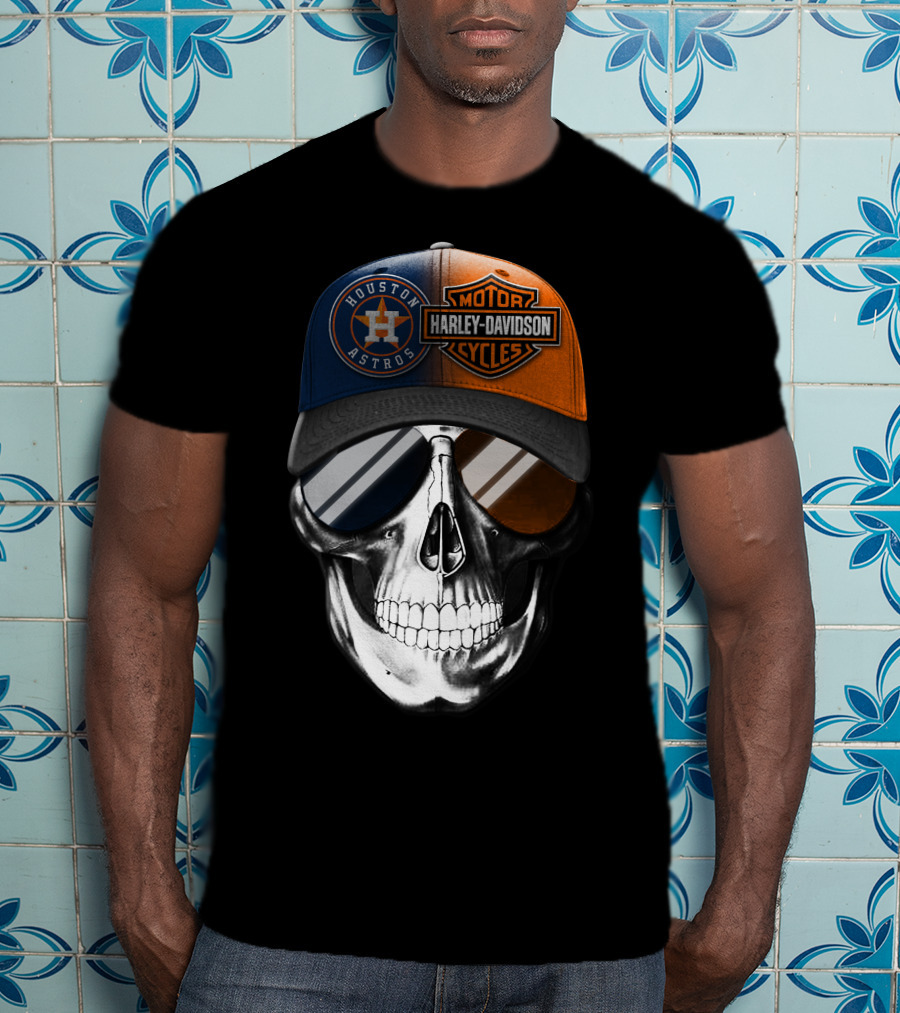Harley Davidson Motorcycles Houston Astros Skull Cap T-Shirt