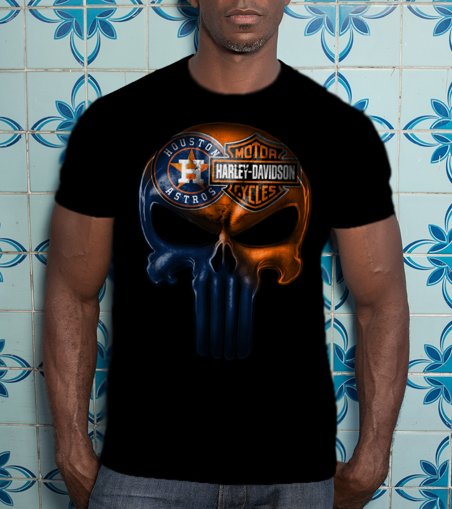Houston Astros Harley Davidson Punisher Skull T-Shirt