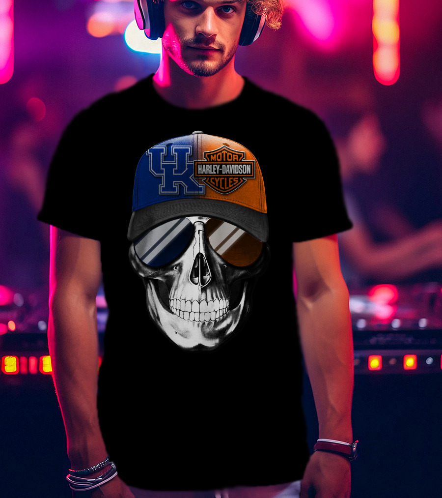 Kentucky Wildcats Harley Davidson Skull Hat T-Shirt