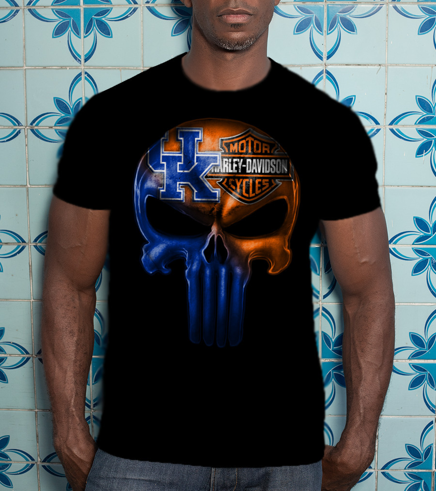 Kentucky Wildcats Harley Davidson Punisher Skull T-Shirt
