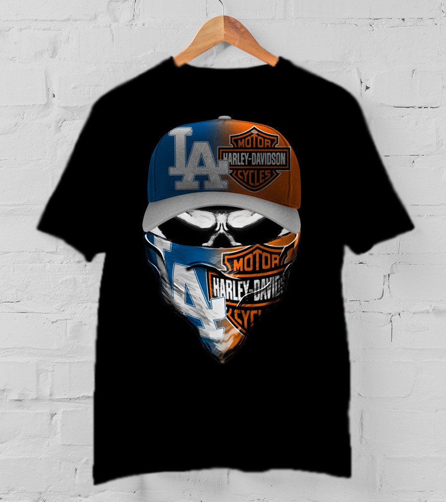 Los Angeles Dodgers Davidson Motor Cycles Skull Mask T-Shirt