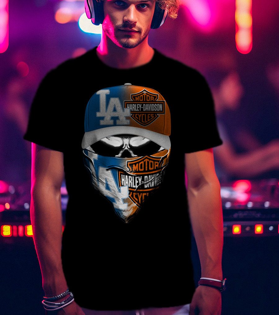 Los Angeles Dodgers Davidson Motor Cycles Skull Mask T-Shirt