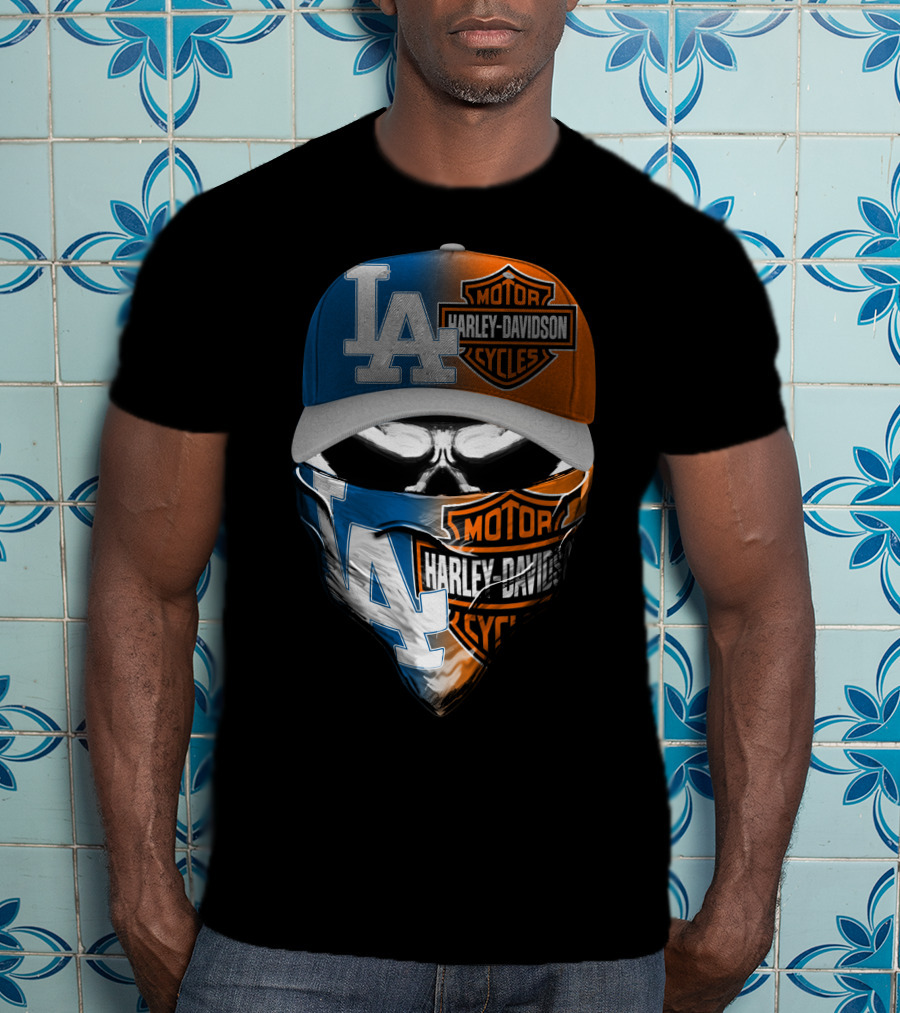 Los Angeles Dodgers Davidson Motor Cycles Skull Mask T-Shirt