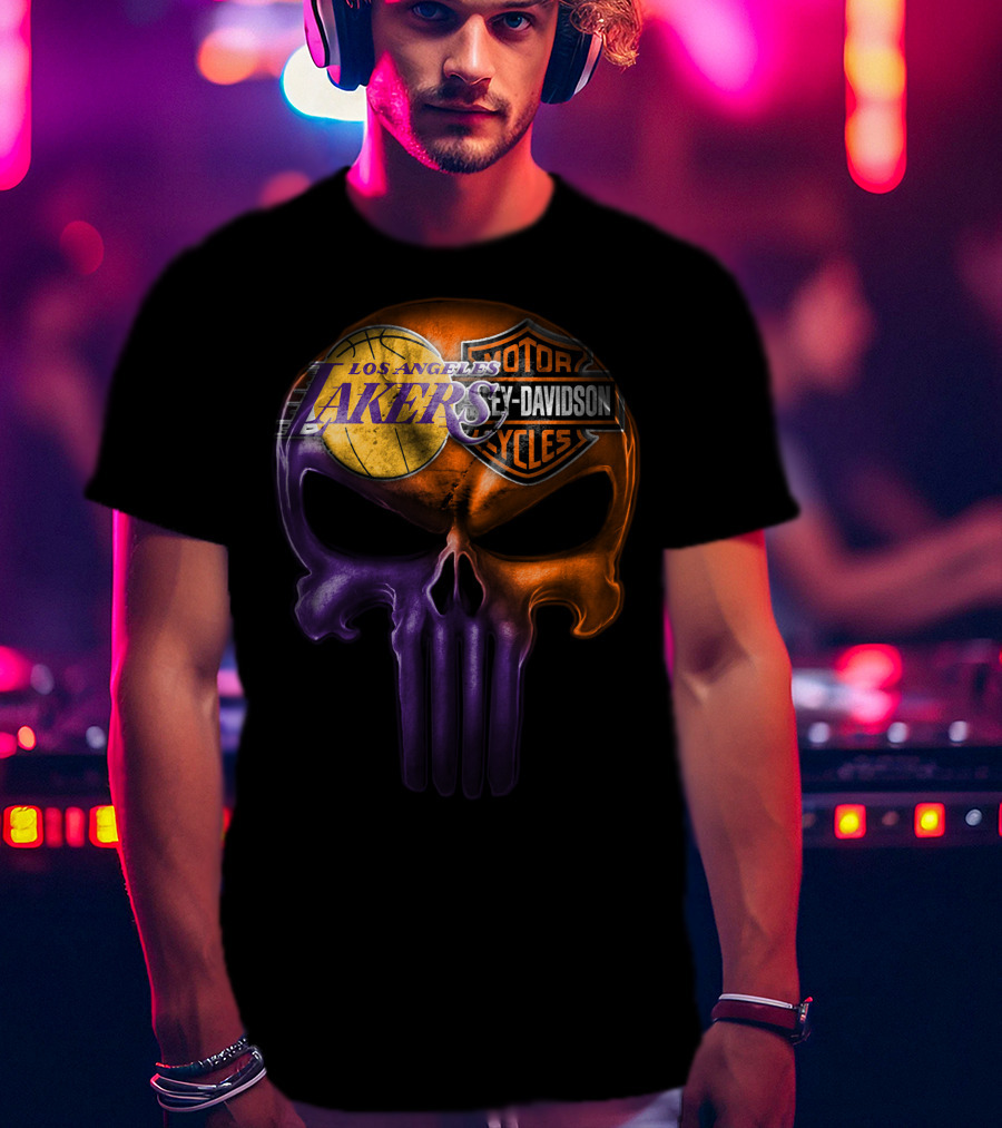 Los Angeles Lakers Harley Davidson Skull T-Shirt