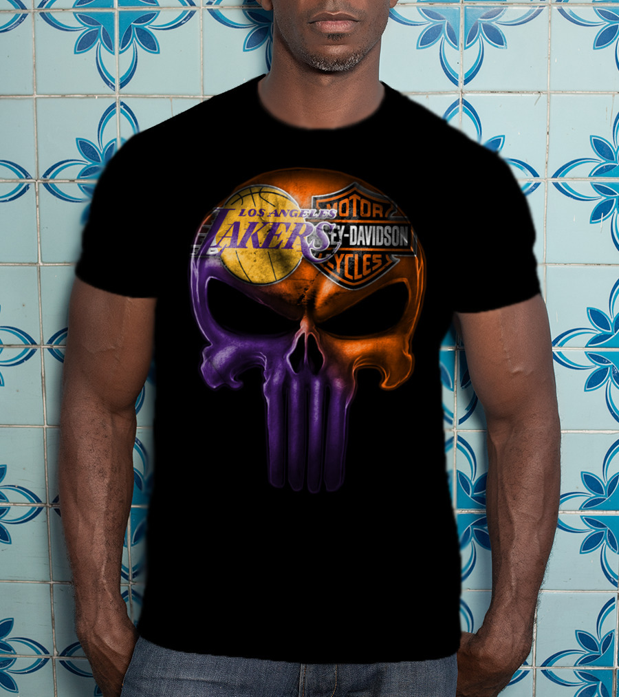 Los Angeles Lakers Harley Davidson Skull T-Shirt