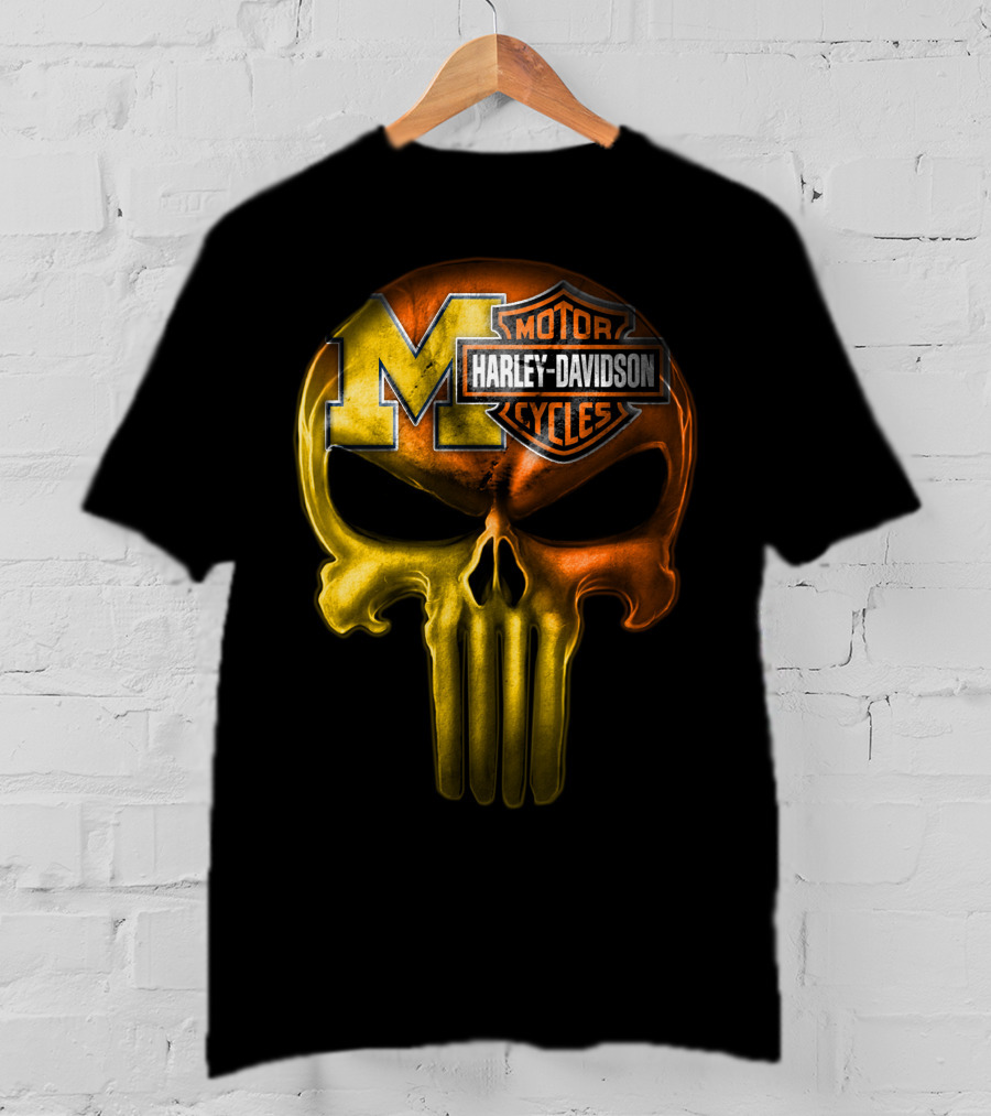 Michigan Wolverines Punisher Harley Davidson Motorcycles T-Shirt
