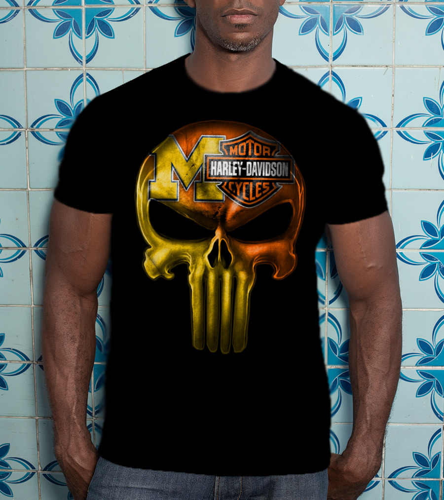 Michigan Wolverines Punisher Harley Davidson Motorcycles T-Shirt