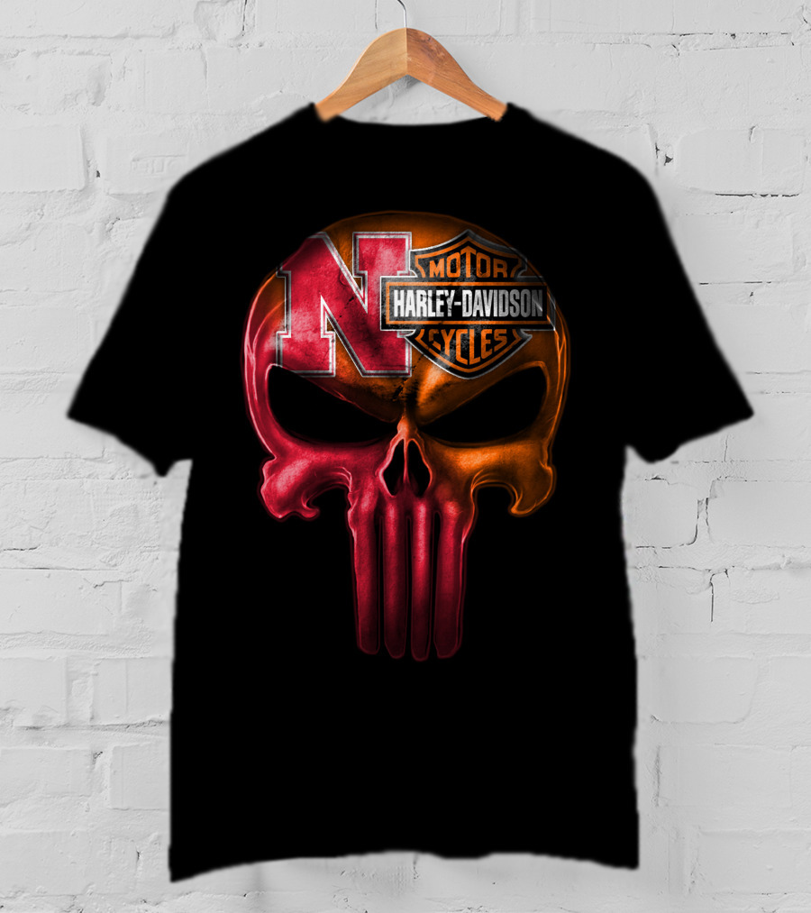 Nebraska Harley Davidson Punisher Skull T-Shirt