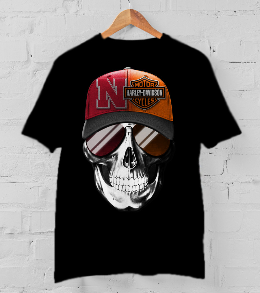 Nebraska Cornhuskers Harley Davidson Skull T-Shirt