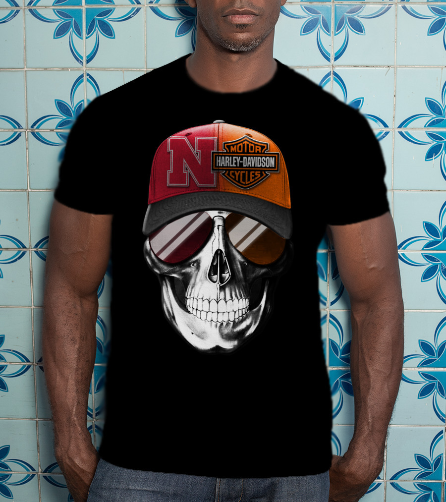 Nebraska Cornhuskers Harley Davidson Skull T-Shirt