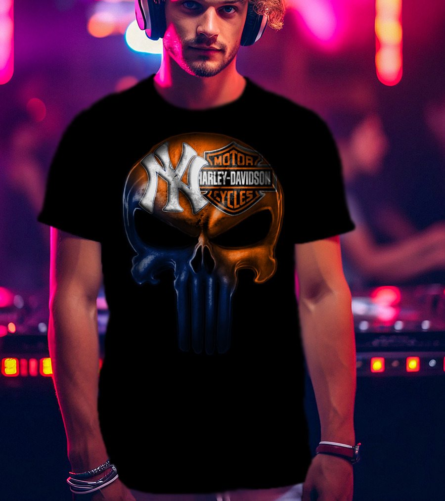 New York Yankees Harley Davidson Skull 30Ahl T-Shirt