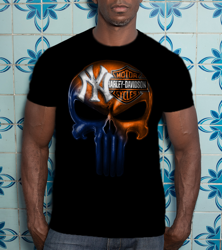 New York Yankees Harley Davidson Skull 30Ahl T-Shirt