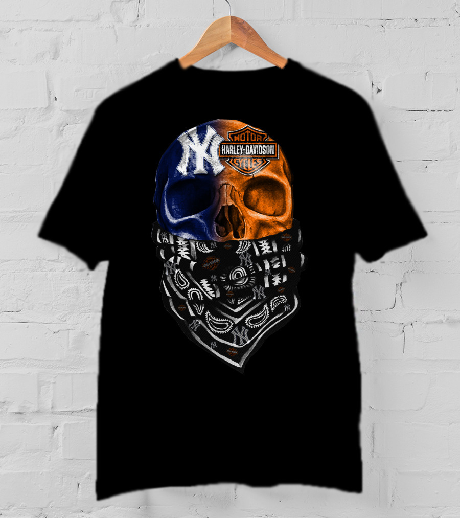 New York Yankees Harley Davidson Skull Bandana T-Shirt