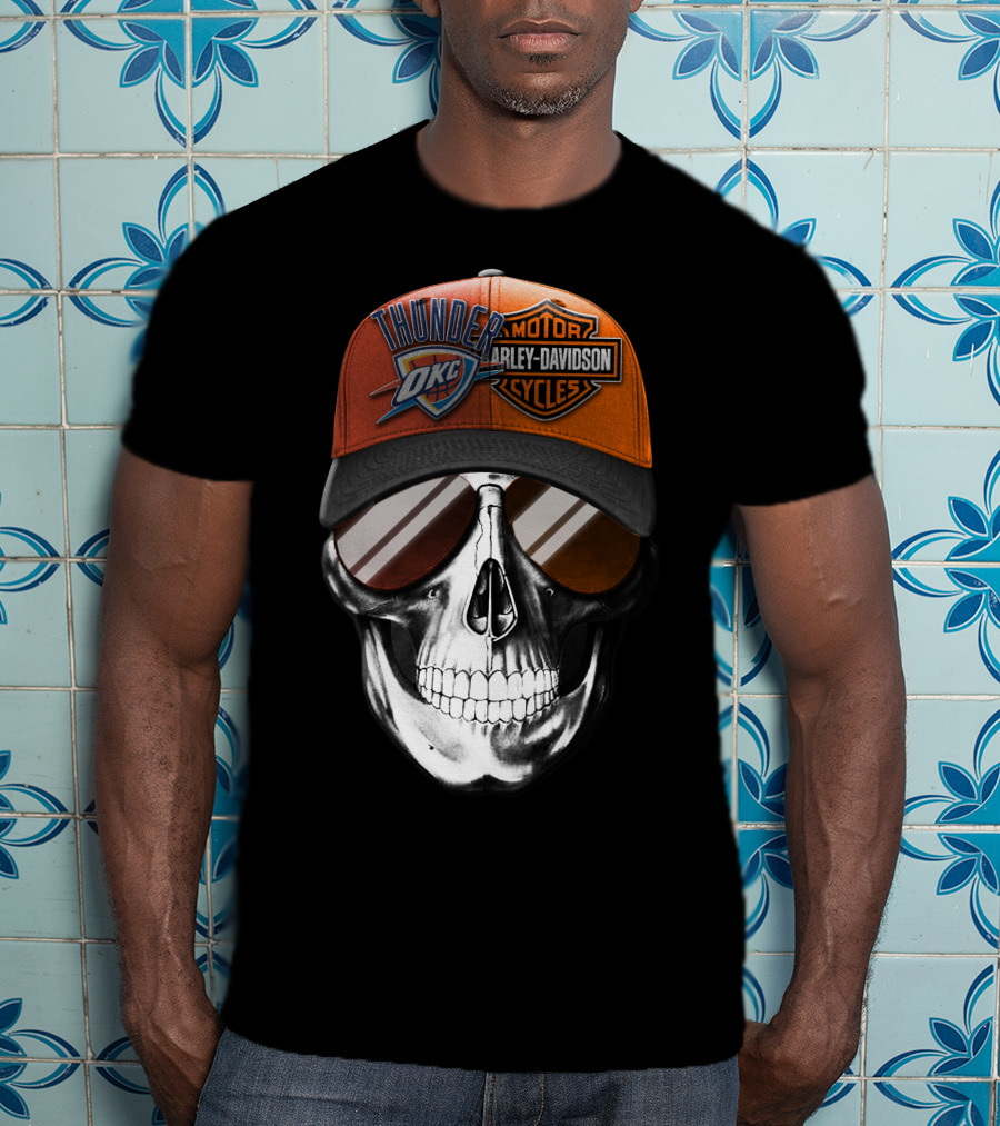 Oklahoma City Thunder Harley Davidson Skull Cap T-Shirt
