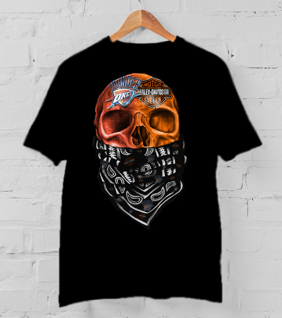 Oklahoma City Thunder Harley Davidson Skull With Bandana T-Shirt