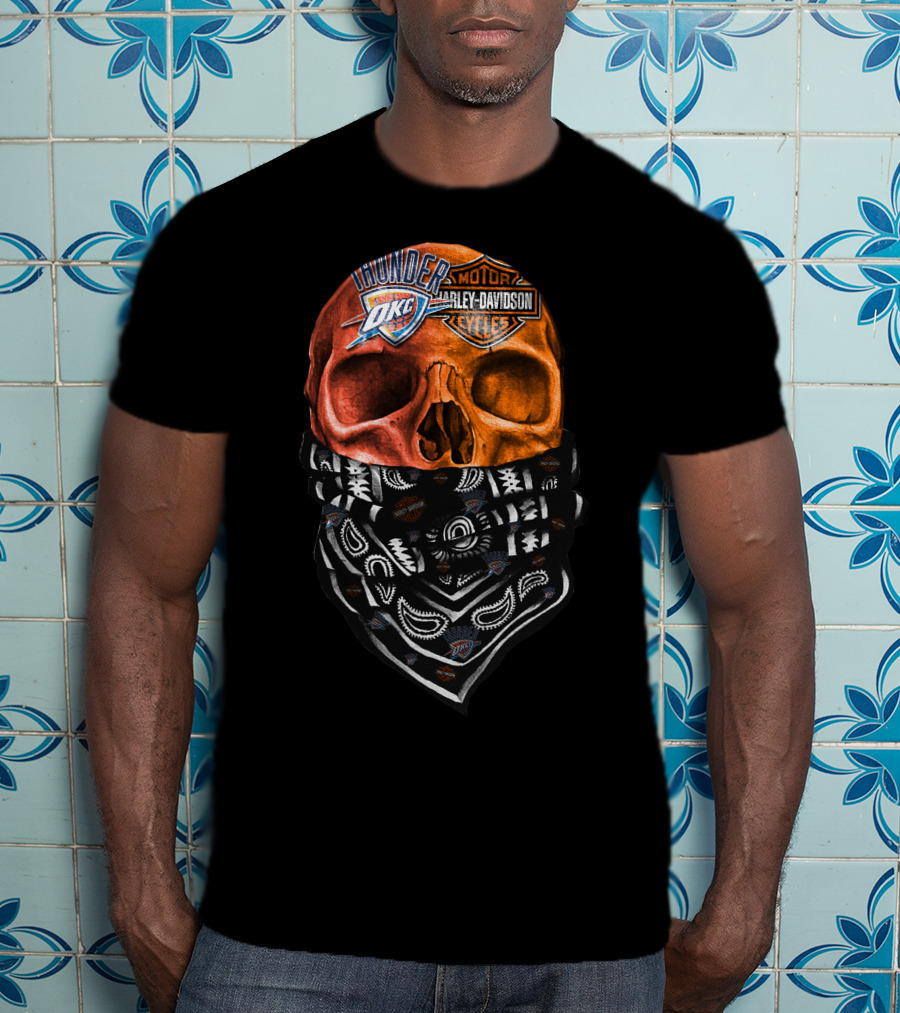 Oklahoma City Thunder Harley Davidson Skull With Bandana T-Shirt