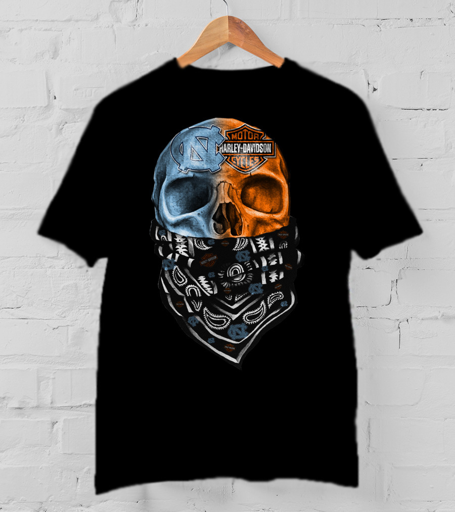 31Ahl North Carolina Tar Heels Harley Davidson Skull Bandana T-Shirt