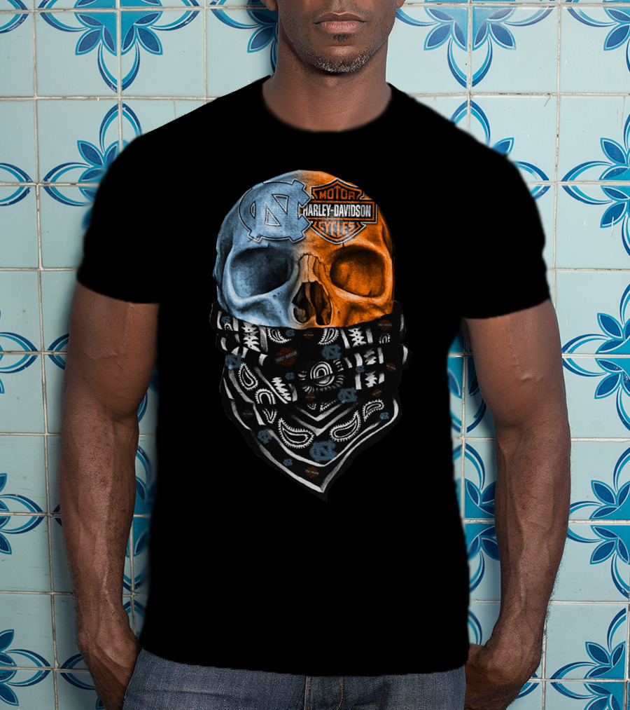 31Ahl North Carolina Tar Heels Harley Davidson Skull Bandana T-Shirt