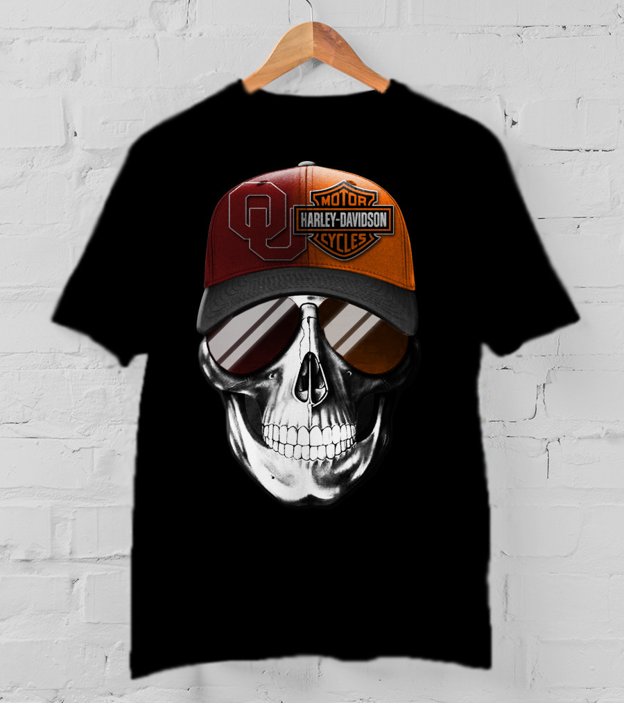 Harley Davidson Motorcycles Oklahoma Sooners Cap Skull T-Shirt