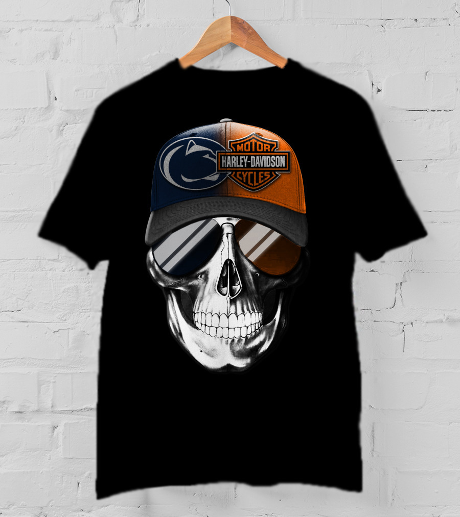 Harley Davidson Motor Cycles Penn State Skull Hat T-Shirt
