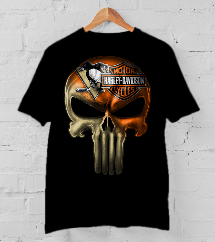 Penguins Harley Davidson Punisher Skull T-Shirt