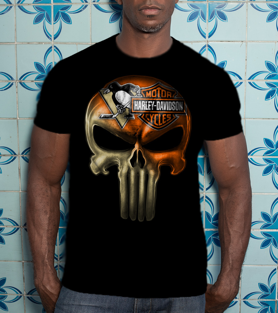 Penguins Harley Davidson Punisher Skull T-Shirt