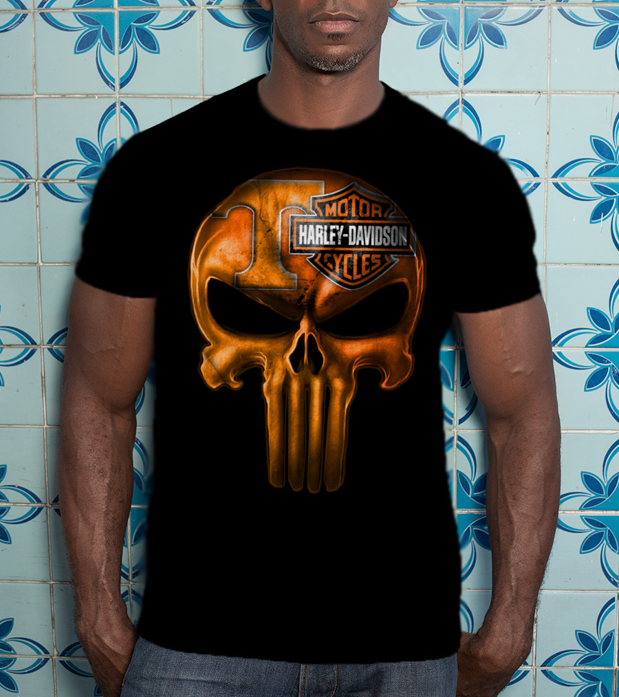 Orange T Skull Harley Davidson Motor Cycles T-Shirt