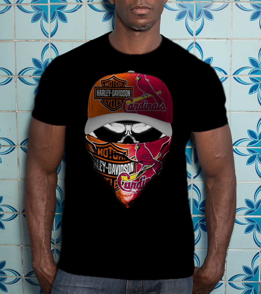 Harley Davidson Motorcycles Cardinals Skull Cap And Bandana Combo T-Shirt
